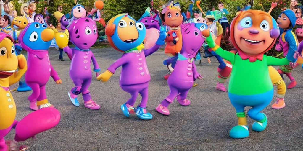 Image similar to a backyardigans dancing in rave party