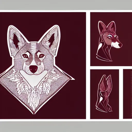 Image similar to A dingo mascot, maroon and white, NFL, highly detailed design, high evolution, legendary, smooth, sharp focus, dynamic lighting, intricate, line art, ArtStation, art by Paul Rand