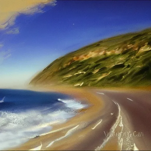 Image similar to camino de frances, photorealistic, the ocean, beautiful lighting, dreamy, detailed