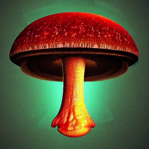 Image similar to mushroom ufo logo on black background, 3d, trippy glitched digital art, artstation, cgsociety