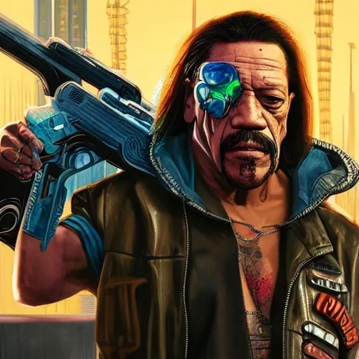 Image similar to danny trejo in cyberpunk 2 0 7 7, concept art by marthe jonkers