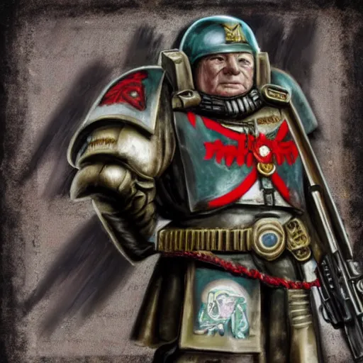 Image similar to winston churchill as a space marine, warhammer 40k, photograph, sharp focus