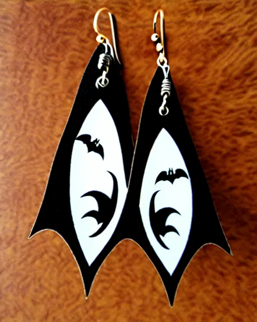 Prompt: spooky cartoon bat, 2 d lasercut earrings, in the style of tim burton