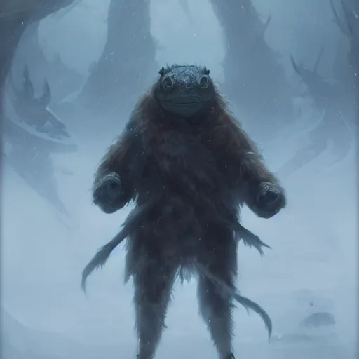 Prompt: anthropomorphic turtle humanoid, carapace, greg rutkowski, blizzard, winter, night, furs, fantasy