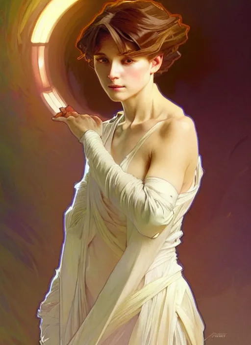 Image similar to digital character concept art by artgerm greg rutkowski alphonse mucha. clear portrait of a shy modern wife blessed by god to grow immaculately fertile and perfect!! blonde, in clothes! holy body! light effect. hyper detailed, glowing lights!! intricate, elegant, digital painting, artstation, smooth, sharp focus