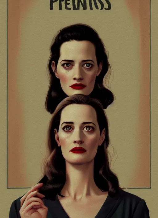 Image similar to twin peaks movie poster art, portrait of eva green, from scene from twin peaks, clean, simple illustration, nostalgic, domestic, highly detailed, digital painting, artstation, concept art, smooth, sharp focus, illustration, artgerm, donato giancola, joseph christian leyendecker, wlop