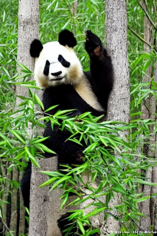 Prompt: a monk panda in the middle of the bamboos