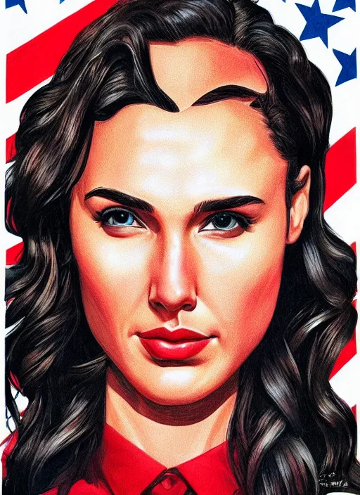 Prompt: portrait of gal gadot, usa president election, soviet propaganda poster, colored, artgerm, highly detailed