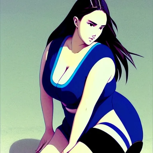 Prompt: a beautiful plus sized model japanese natalie portman, alluring plus sized model, wearing mayan leotard with elegant mayan apron overalls, street fashion hip hop style with mayan patterns, aztec street fashion, gapmoe yandere grimdark, trending on pixiv fanbox, painted by greg rutkowski makoto shinkai takashi takeuchi studio ghibli, akihiko yoshida