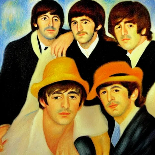 Image similar to Painting of The Beatles, in the style of Renoir