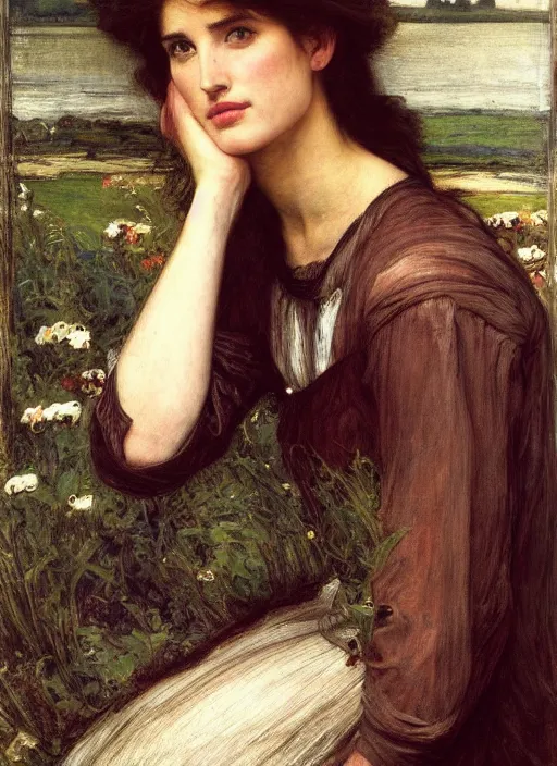 Image similar to a beautiful painting of cobie smulders by John Everett Millais and Dante Gabriel Rossetti and John Collier and john william waterhouse, pre-raphaelite, detailed, trending on artstation, hd, masterpiece