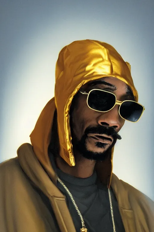 Prompt: a close up portrait of a robot resembling snoop dogg, three quarter view, dramatic backlighting, golden hour, autochrome, high contrast, highly detailed, sharp focus, digital painting, concept art, illustration, trending on artstation, art by greg rutkowski and ruan jia and greg hildebrandt