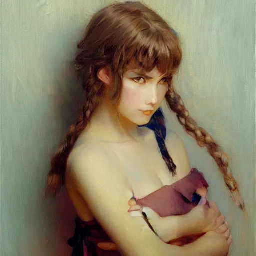 Prompt: detailed portrait of am pouting anime girl, a painting by gaston bussiere, craig mullins, j. c. leyendecker
