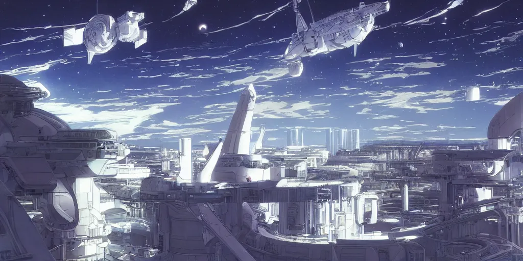 Image similar to spaceship factory, art by makoto shinkai and alan bean, yukito kishiro