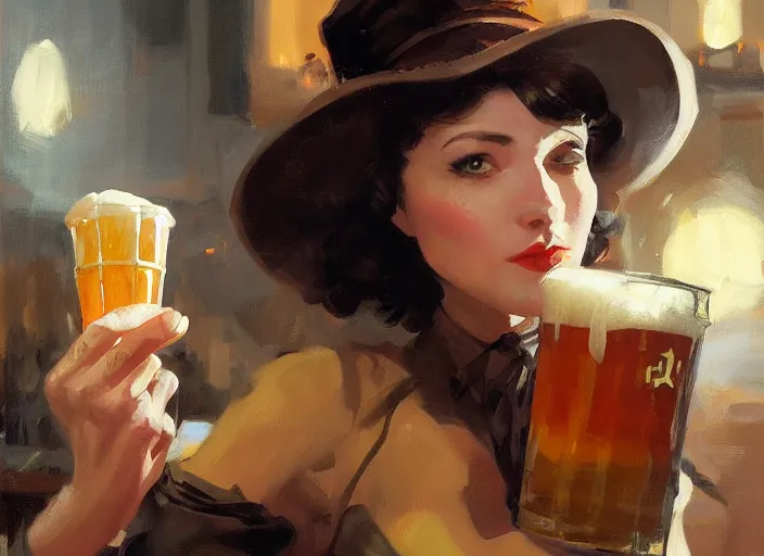 Image similar to greg manchess close - up painting of a delicious mug of beer in a dieselpunk bar, organic painting, matte painting, bold shapes, hard edges, street art, trending on artstation, by huang guangjian and gil elvgren and sachin teng