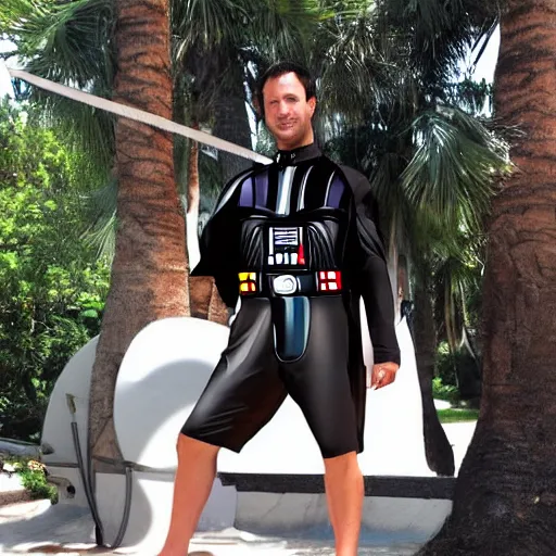 Prompt: darth vader in swim trunks