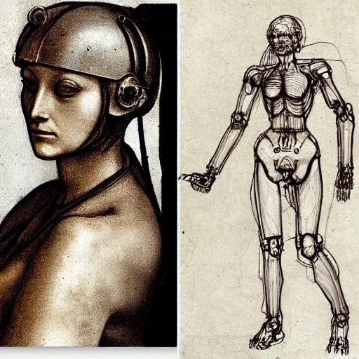 Prompt: sketches of a cyborg female by leonardo davinci