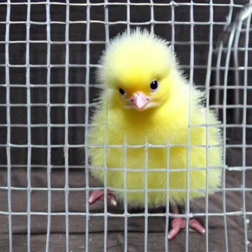 Prompt: cute baby chick dressed as a jail prisioner