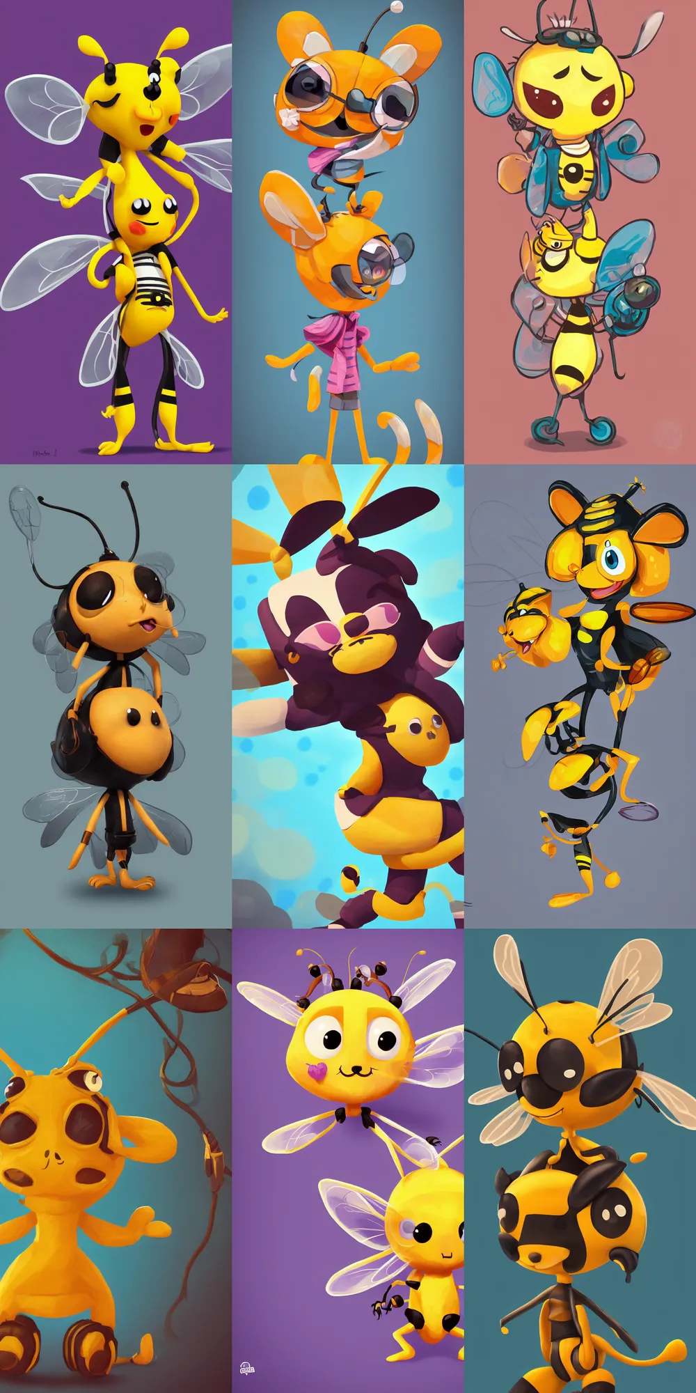 Prompt: a cartoon character the cute bee, hyper - casual, stylized concept art. style playrix, ahmad merheb, edin durmisevic, alexander minze thumler, yan morala, maya bee, 8 k, game screen, close up, top artstation