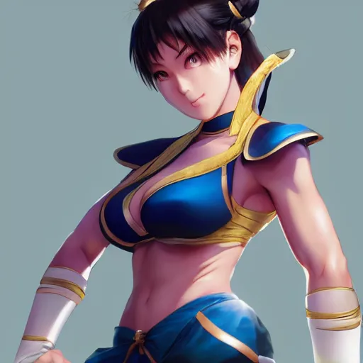 Image similar to A beautiful semi realistic anime portrait of Chun li, by Stanley Artgerm Lau, WLOP, Rossdraws, James Jean, Andrei Riabovitchev, Marc Simonetti, and Sakimichan, tranding on artstation H- 768