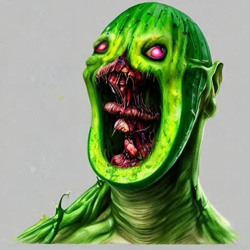 Image similar to concept art of a realistic zucchini zombie, digital art, detailed, trending on Artstation