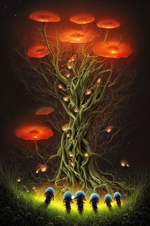 Image similar to a beautiful digital illustration painting of a detailed gothic fantasy fireflies and roots, dark mushroom, flowers by benoit b. mandelbrot, steven belledin, martin johnson heade, lee madgwick, caspar david friedrich, and david rios ferreira. 8 k resolution trending on artstation concept art digital illustration