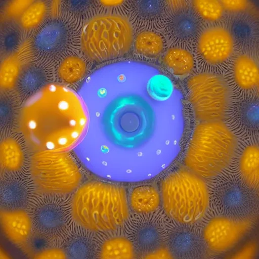 Prompt: cardboard camera, floating, extreme closeup, rbc, radiolaria, protophyta, micro - organisms, center frame, symmetric, rim light, marine microbiology, bioluminescence, electric, fur, soft, concept art, intricate details, highly detailed, colorful, photorealistic, disney pixar, octane render, iridescent, anime, 8 k