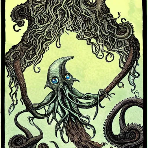 Prompt: cthulu descending upon mortals sharing its maddening wisdom