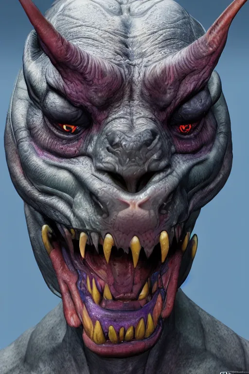 Image similar to full shot, humanoid orc alien wolf bat goblin demon mash - up, photorealistic, 8 k uhd, unreal engine 5 rendered, portrait, extremly detailed, hyper realistic, extremely detailed, colorful by wayne barlowe