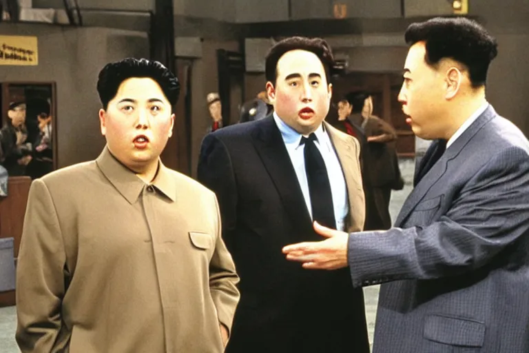 Prompt: Scene from Seinfeld where Jerry Seinfeld confronts Kim Jong-un