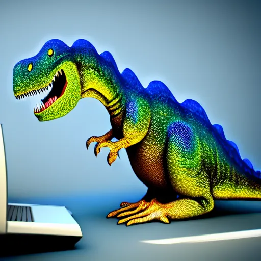 Image similar to a dinosaur using a computer