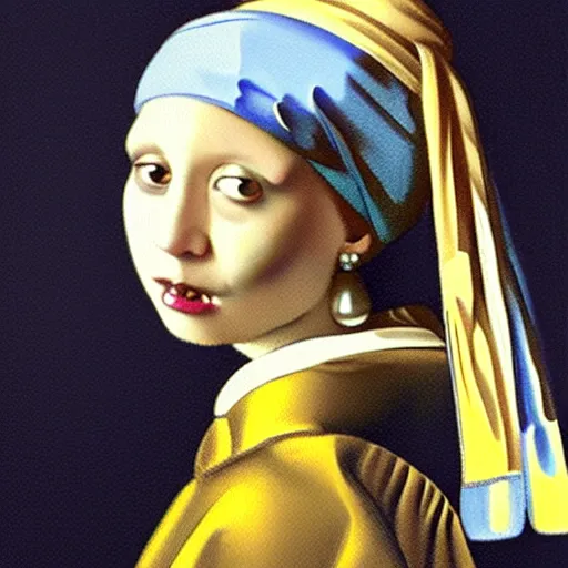 Image similar to a cat face with a Pearl Earring by Johannes Vemeer,