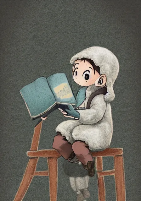 Prompt: beautiful little boy wearing sheep suit reading a book while sitting on chair, gray, blue, green and brown pallet color. made in abyss art style, inspired in kris from deltarrune, cute detailed artwork, anatomically correct, soft details, ilya kuvshinov, reflection, perfect composition, mobile wallpaper, illumination, helltaker