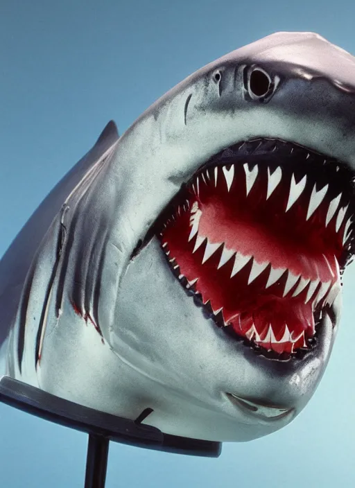 Image similar to jaws great white shark transformers, 1 9 8 0 s product photography, studio lighting