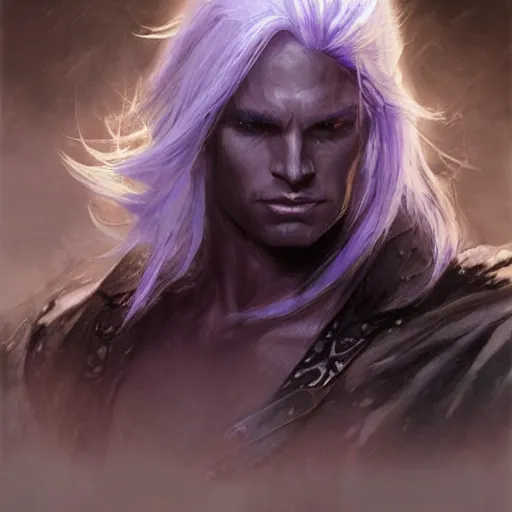 Prompt: closeup portrait drizzt do'urden, drow, black skin, lavender eyecolor, dungeons and dragons character, castle background, gorgeous view, realistic, high detail, digital art, painted by greg rutkowski, painted by jeremy mann, trending on artstation