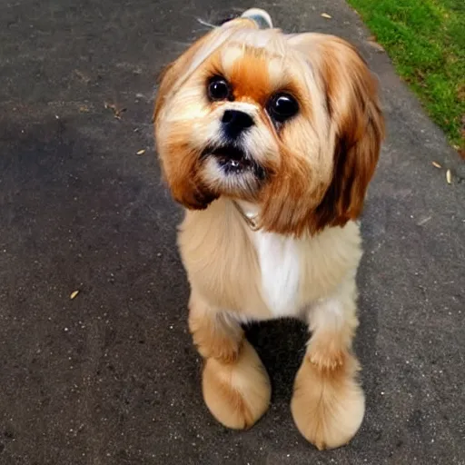 Prompt: photo of a golden shih tzu wearing leather jacket