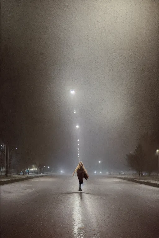 Image similar to pregnant woman under street light, nothern russia, by Alyssa Monks, Bouguereau