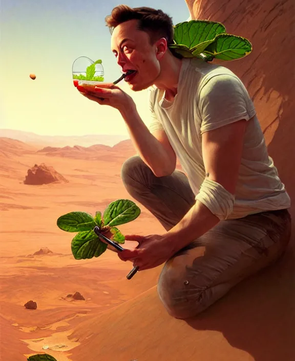 Prompt: elon musk sipping mojito on mars, mottled coloring, adorable, childlike, pastoral environment, ultra realistic, concept art, art nouveau, photorealistic, octane render, 8 k, unreal engine. art by christopher marley and artgerm and greg rutkowski and alphonse mucha