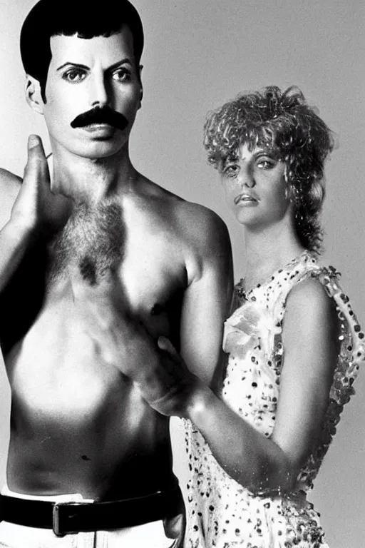 Image similar to freddy mercury and polly shore had a baby. photo realistc