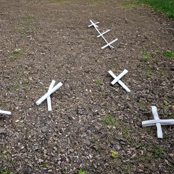 Prompt: crosses on gravel hill, child ’ s drawing