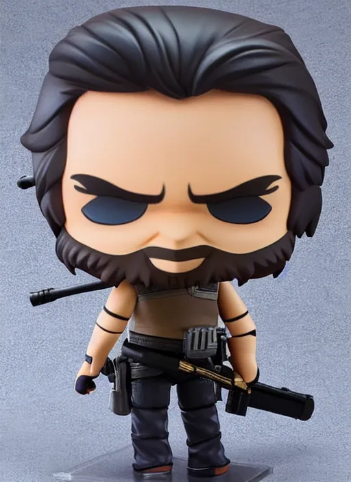 Image similar to kurt russell, a nendoroid of kurt russell is snake plisskin figurine, eyepatch, escape from new york, realistic face, detailed product photo