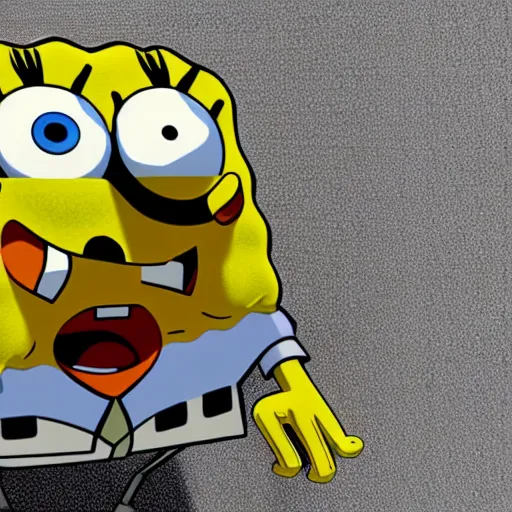 prompthunt: incredibly sad spongebob, 3 d render, melancholic