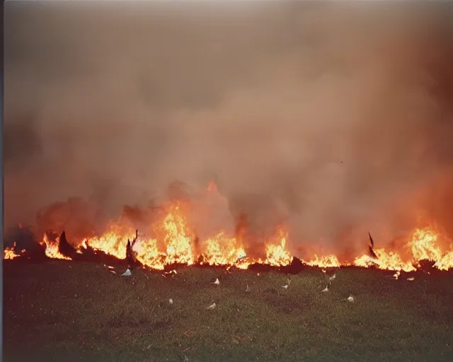 Prompt: a movie still from 'A Goose Set my House on Fire', 40mm tape, film roll, grainy