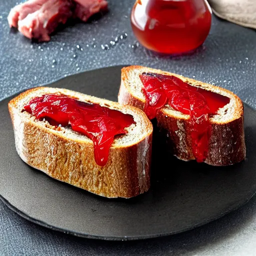 Image similar to meat jelly on rye toast,