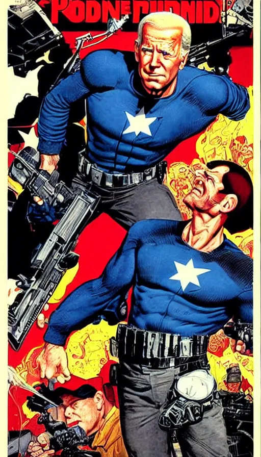 Image similar to joe biden as the punisher. portrait by clyde caldwell and jean giraud and anton otto fischer and john philip falter and will eisner and gil elvgren