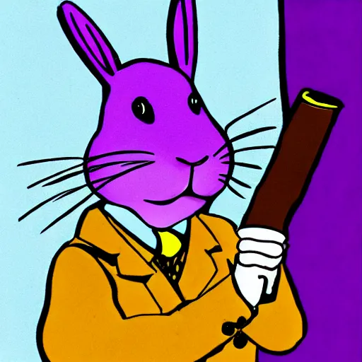 Prompt: a violet rabbit smoking a cigar, cartoon