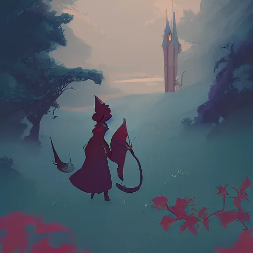 Image similar to a beutiful witch, poetic setting, dreamlike, artstation, elegant, highly detailed, digital painting, concept art, smooth, sharp focus, illustration, art by don bluth and michel ocelot and makoto shinkai and tom whalen and atey ghailan and akihiko yoshida