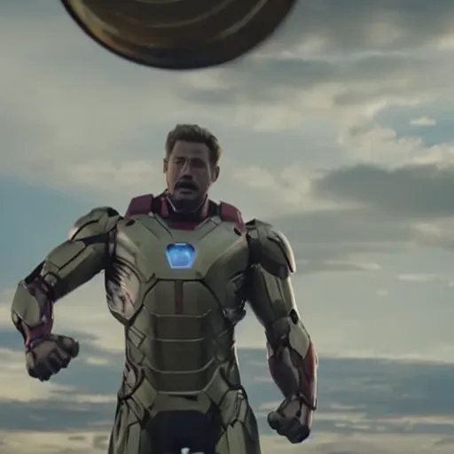 Prompt: ironman lifting mjolnir, still shot from avengers : endgame ( 2 0 1 9 )