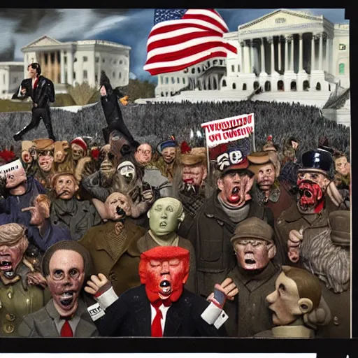 Image similar to january 6 insurrection by otto dix, claymation, trump supporters attack us capitol, hyperrealistic, aesthetic, masterpiece