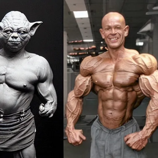 Prompt: yoda's before and after bodybuilding phots, highly detailed